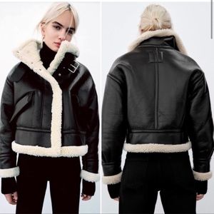 Zara faux leather cropped shearling jacket